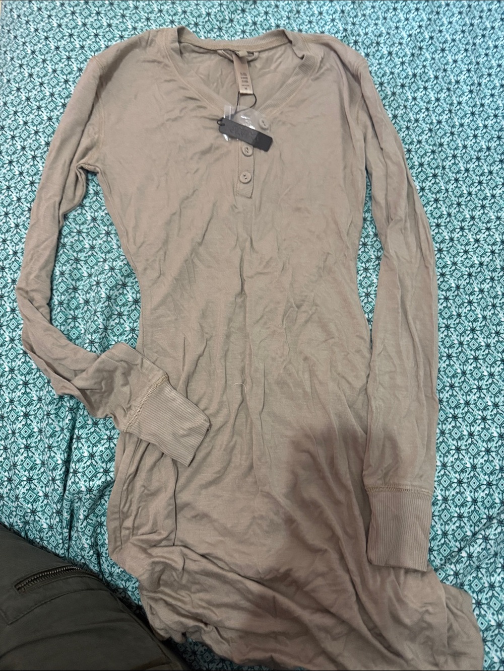 SKIMS Long Sleeve Henley Nightgown in Taupe